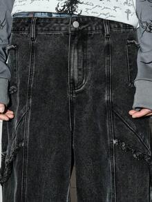 ROMWE MEN Street Life 男士休閒水洗深色牛仔長褲 - 黑色 - 查看 2