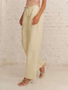 lacRébo Cream White Mid-Rise Relaxed Staight Leg Jeans With Five-Pocket Construction Cotton Brunch Summer Casual - Light Yellow - View 1