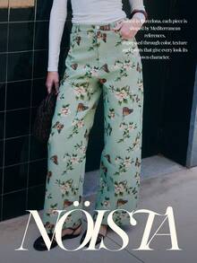 Nöista High-Waisted Wide-Leg Pants With Hazy Green Floral Print. Comfortable, Versatile And Stylish. - Green - View 10