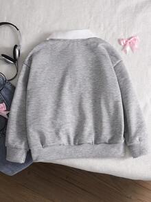 女童灰色蝴蝶結刺繡領運動衫 - 藏蓝色 - 查看 2