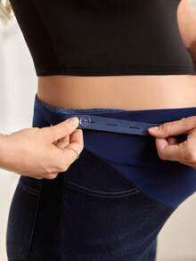 SHEIN Maternity Casual Washed High Waist Straight Leg Jeans Dates Gender Reveal Navy Blue Summer - Multicolor - View 5