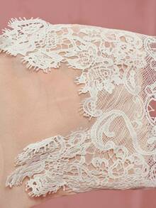 BELROSIE French Sweet Gentle Style Water-Soluble Lace Trim Patchwork Asymmetrical Hem Loose Pullover Cape-Style Elegant Long Sleeve Short Dress - Apricot - View 8