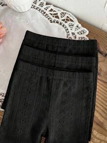 SHEIN 女童純色鬆緊腰荷葉邊內搭短褲 - 黑色 - 查看 7