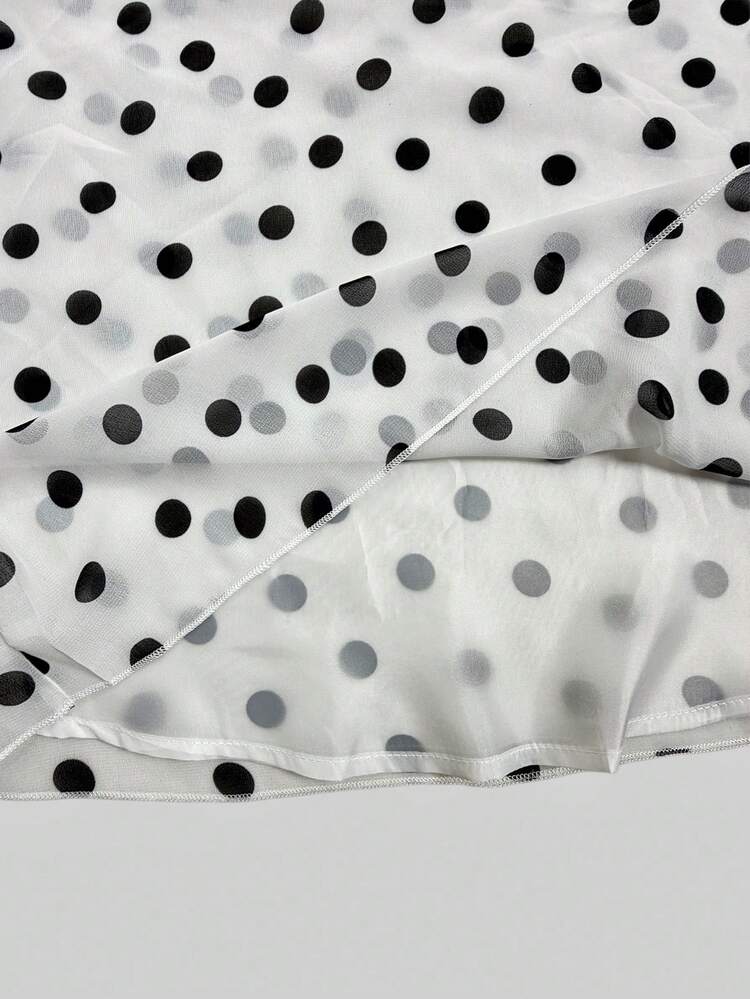 INAWLY Women's Elegant French Fashion Casual Elegant Polka Dot Pattern Asymmetrical Shoulder Top Brunch Date White And Black Polka Dot Summer - White - View 5