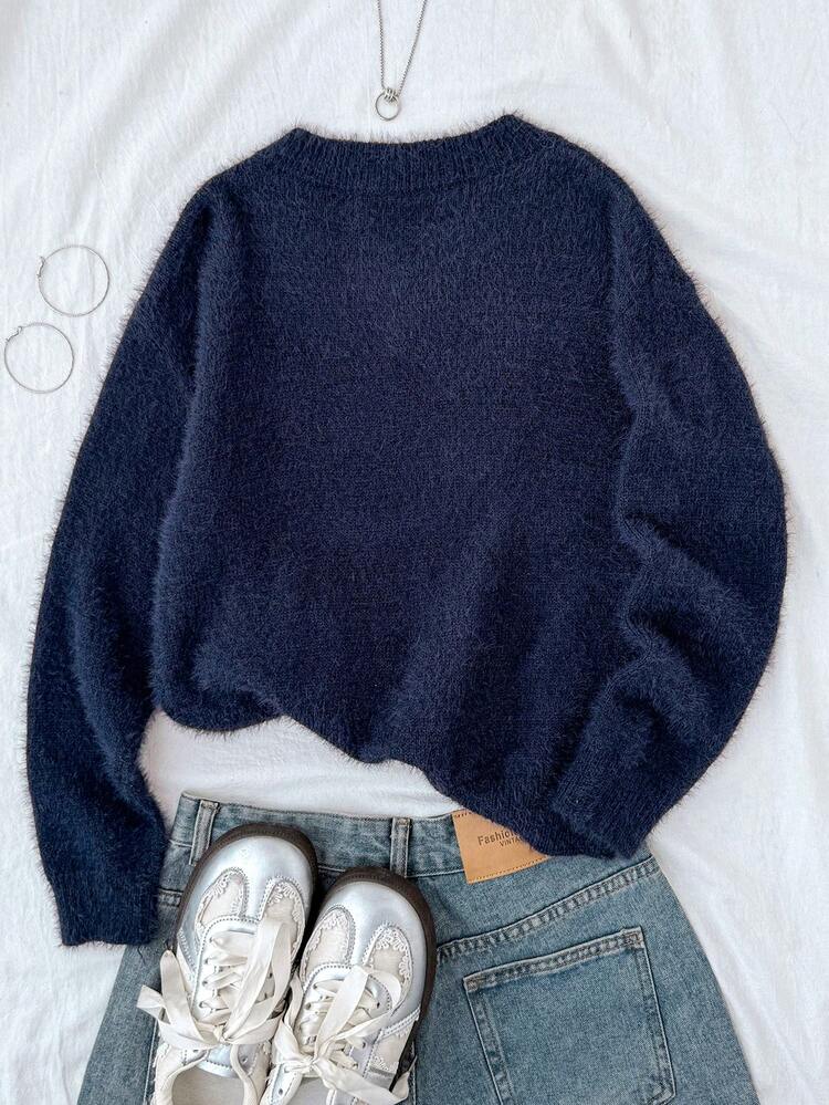 Girlism Tween Girls Sweaters Autumn/Winter New Casual Star Pattern Round Neck Drop Shoulder Pullover, Back To School - Blue and White - View 2
