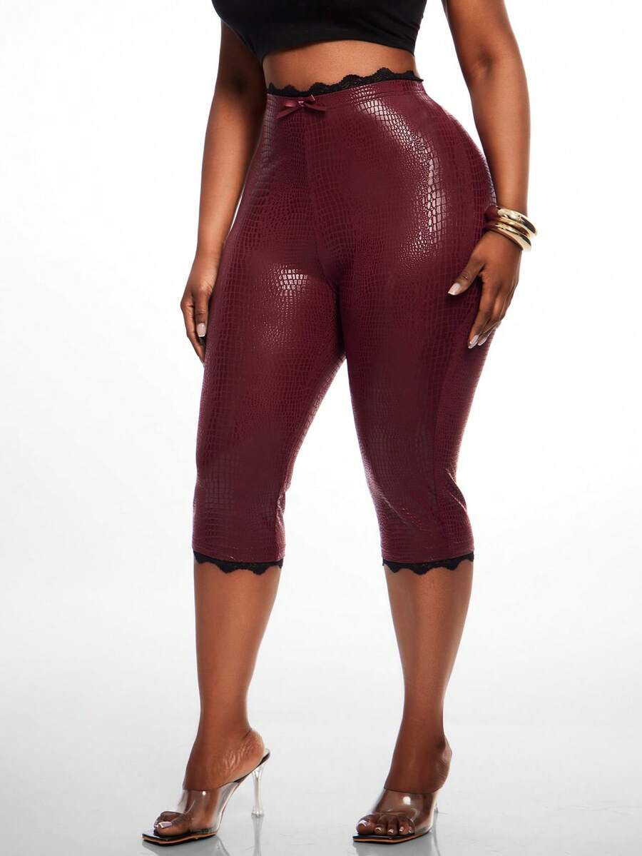 Radiana Plus Size Fashion Lace Trim Leggings