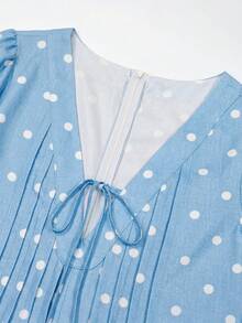 Wildy BOHO Vintage Casual Western Country Nomad Plaid Women's Autumn/Winter Daily Outfit Picnic Vacation With Pockets Autumn/Winter Jumpsuit Blue Polka Dot - Multicolor - View 8