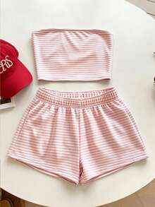 Tween Girls Casual Minimalist Cartoon Pattern Tank Top Set, Suitable For Summer - White - View 4