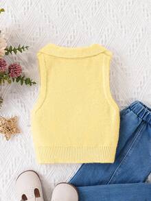 SHEIN Chaleco de punto sin mangas de unicolor para niña - Amarillo - Ver 2