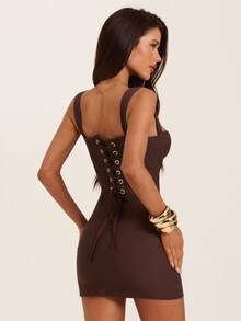 SHEIN BAE Women's Solid Color Casual Daily Summer Mini Dress - Brown - View 2