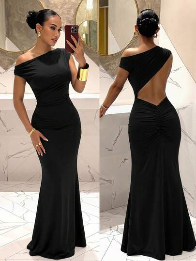 Slaydiva Summer New Year Valentine's Day Party Banquet Date Birthday Party College Style Student Wear Daily Street Wear Basic Versatile Casual Cruise Travel Viral Popular Elegant Commute Business Casual Elegant Romantic Sexy Party Sexy Asymmetrical Shoulder Asymmetrical Neck Sleeveless Backless Design Tight Bodycon Super Long Fishtail Dress Party Super Long Dress Dress-B