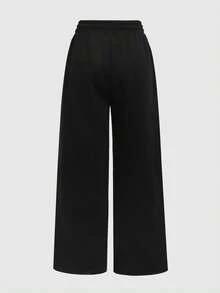 SHEIN Tween Girls Black Casual Sweatpants With Letter Embroidery And Drawstring, Loose Fit - Black - View 8
