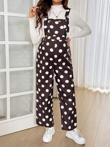 SHEIN 孕婦波點休閒日常穿搭連身褲 - 棕色 - 查看 3