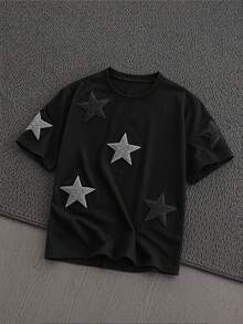 Manfinity VCAY Camiseta negra con bordado de estrella para hombre talla grande, verano - Negro - Ver 1
