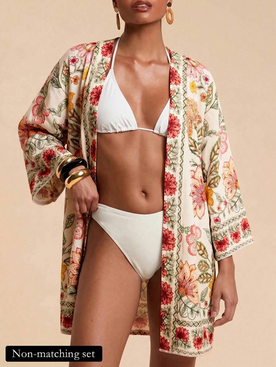 Travachic 女款花卉印花休閒度假海灘罩衫長袍 - 彩色 - 查看 1