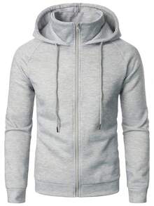 Manfinity Homme Sudadera con capucha de manga larga raglán de unicolor con cremallera y cordón para hombre - Gris Claro - Ver 3