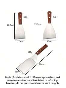 1pc Stainless Steel Grill Spatula With Wooden Handle, Slanted Edge Flat Turner For Teppanyaki, Pancake, Cake, Kitchen Cooking Tool - Silver - View 2