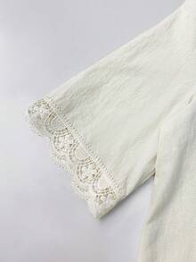 SHEIN LUNE CURVE Blus Kasual Musim Gugur Berbahan Renda Patchwork untuk Wanita Ukuran Plus - Aprikot - View 5