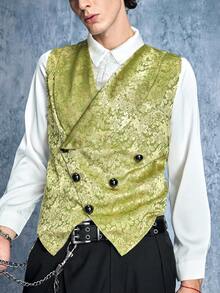ROMWE MEN Goth Men's Jacquard Double-Breasted Medieval Vest - Multicolor - View 2