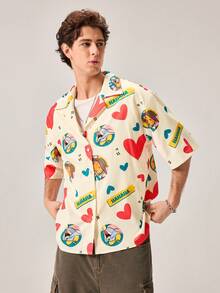 Strevion TOM & JERRY Men's Casual Simple Heart & Jerry Digital Print Short Sleeve Shirt - Multicolor - View 4