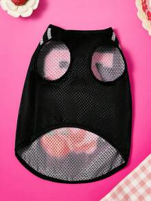 Strawberry Shortcake X SHEIN Sporty Vintage Strawberry Girl Print Mesh Pet Tank Top, Breathable Quick Dry Hollow Fabric, Sizes XXS-XXXXXL For Cats & Dogs, Cool Summer Wear For Sports, Walking & Indoor Use - Black - View 4