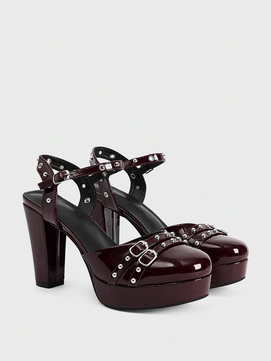 Sugerpunk College Commute Cute Casual Generous. Ladies Platform High Heel Shoes - Burgundy - View 1