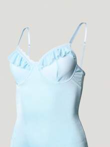 MISSGUIDED Ruffle Lace Trim Bustier Mini Chemise Dress With Adjustable Straps And Mesh Cup Detail - Baby Blue - View 3