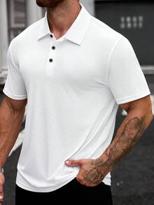 Manfinity CasualCool 男士純色短袖休閒通勤 Polo 衫 - 白色 - 查看 3