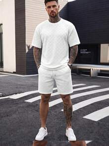 Manfinity CasualCool Men's Solid Color Short Sleeve T-Shirt And Shorts Set - White - View 6