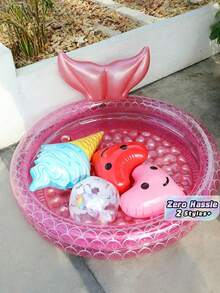 Inflatable Swimming Pool, Retro Inflatable Swimming Pool, Round Inflatable Swimming Pool, Mermaid Inflatable Swimming Pool, Mermaid Inflatable Swimming Pool, Summer Indoor/Outdoor Beach Bubble Bottom Floating Swimming Pool - multicolor - View 1
