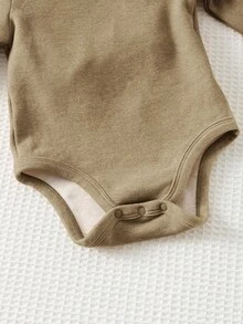 Cozy Pixies 女嬰純色對比針織軟綿半高領長袖秋冬連身衣 2件套 - 杏色 - 查看 3