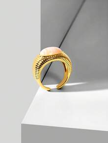 MOTF PREMIUM Anillo de moda exquisito con piedra preciosa rosa chapado en oro de 18K - Amarillo Oro - Ver 8