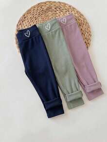 SHEIN Baby Girl Heart Print Casual Versatile Daily Wear Leggings 3pcs/Set - Multicolor - View 5