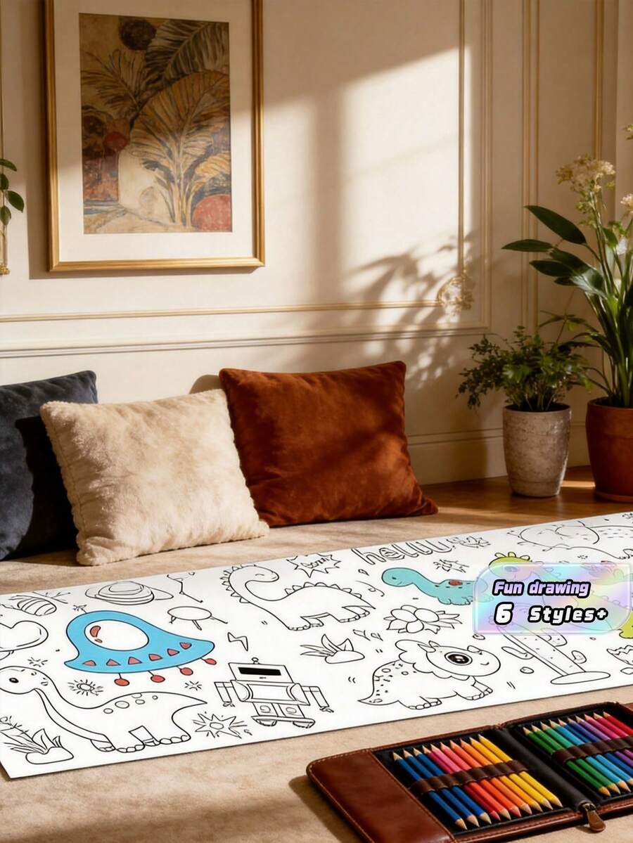 1pc 3/6/12 Meters Doodle Painting Roll, Painting Paper Roll DIY Painting Painting Color Filling, Develop Imagination Painting Tools(Some Parts Are Sent Random)