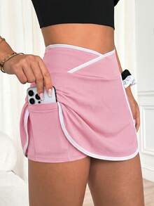 Slayform Slayform Summer Contrast Trim Sports Skort Gym Formal Baby Pink Athleisure - Baby Pink - View 4
