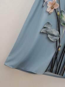 SHEIN Nuovo elegante abito lungo vintage blu stile vacanza francese, abito da donna con stampa digitale blu, adatto per estate, autunno e inverno, abito elegante da donna, abito da invitata a matrimonio da donna, abito elegante da festa da donna, abito da vacanza da donna, abito stile pastorale da donna, adatto per appuntamenti, vacanze, riunioni, abito blu da donna - Blu - Visualizzare 5