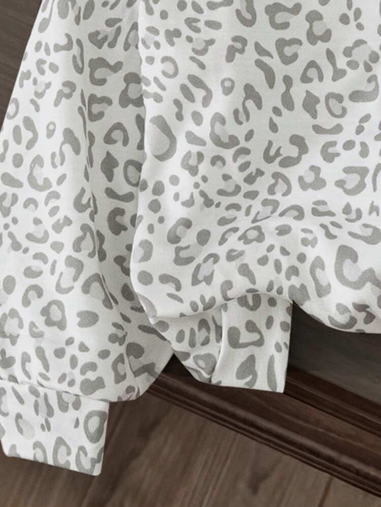 Elladie kids Girls Casual Princess White Leopard Print Hooded Sweatshirt Jacket, Y2K Style, Streetwear, Retro, Back To School, Autumn/Winter, Campus, Hip Hop, Top - Grey - View 5