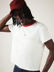 SUMWON Ringer Slim Fit Tee Crew Neck Short Sleeve Contrast Collar Casual Everyday Cropped T-Shirt Summer Essential - Multicolor - View 1