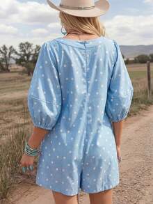 Wildy BOHO Vintage Casual Western Country Nomad Plaid Women's Autumn/Winter Daily Outfit Picnic Vacation With Pockets Autumn/Winter Jumpsuit Blue Polka Dot - Multicolor - View 3