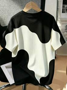 SHEIN Teen Boys Spring/Summer Wavy Colorblock Striped Letter Print Crew Neck Short Sleeve T-Shirt - Multicolor - View 2