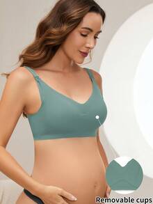 Moonlight&Mama Maternity Solid Color Nursing Casual Everyday Bra - Mint Green - View 3