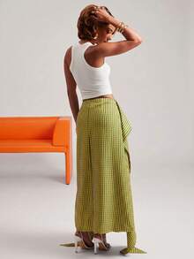 NYA SZN Skirt Maxi Length Gingham Tiered Layered Fit And Flare Plaid Picnic Brunch Casual Everyday Street Style Summer Statement Unique Blue Outfits For Women - Yellow - View 7