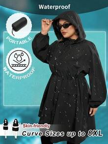 SHEIN CURVE+ جاكيت طويل أسود مقاس كبير، تصميم ضيق الخصر، خريف وشتاء، العودة إلى المدرسة، 2026 22W - الأسود - مشاهدة 1