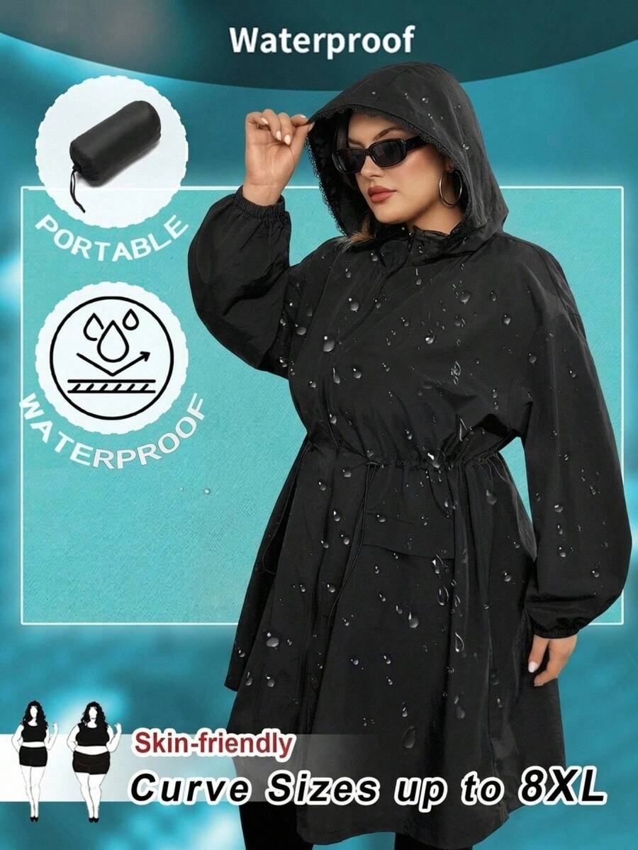 SHEIN CURVE+ جاكيت طويل أسود مقاس كبير، تصميم ضيق الخصر، خريف وشتاء، العودة إلى المدرسة، 2026 22W - الأسود - مشاهدة 1