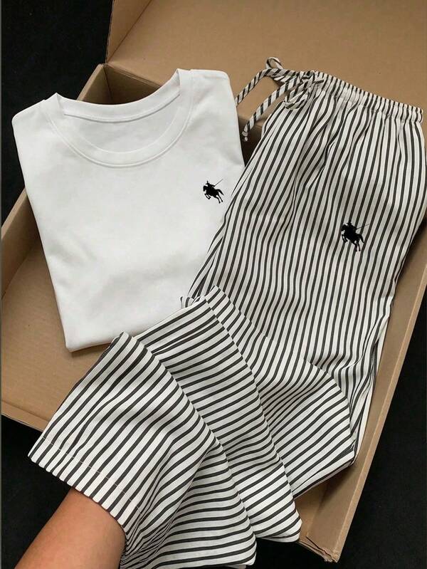 Solflare Plus Size Women's Drawstring Waist Knight Graphic Striped Casual Everyday Long Pants