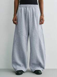 Sonviro Men's Solid Color Drawstring Waist Pockets Casual Wide Leg Sweatpants Men Grey Flared Oversized Bottom For Flare Sweats Joggers Baggy - Light Grey - View 3