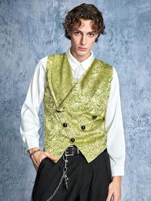 ROMWE MEN Goth Men's Jacquard Double-Breasted Medieval Vest - Multicolor - View 5
