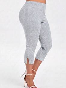 SHEIN Plus Size Minimalist Casual Versatile Slim Fit Pants - Grey - View 4