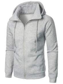 Manfinity Homme Sudadera con capucha de manga larga raglán de unicolor con cremallera y cordón para hombre - Gris Claro - Ver 5