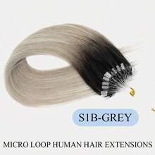 14-18吋 30G 微環接髮 真人髮 S1B-GREY 灰色，免膠水，極滑超柔軟絲綢直髮，健康真人髮，適合髮量稀疏者，女士微珠接髮 - S1B-GREY - 查看 19
